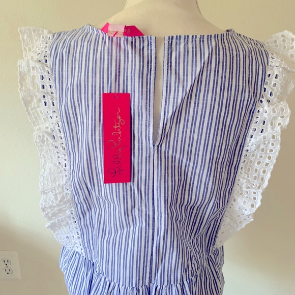 Lily Pulitzer Blue Stipe Ellis Peplum Ruffle Sleeveless Top - Picture 8 of 10